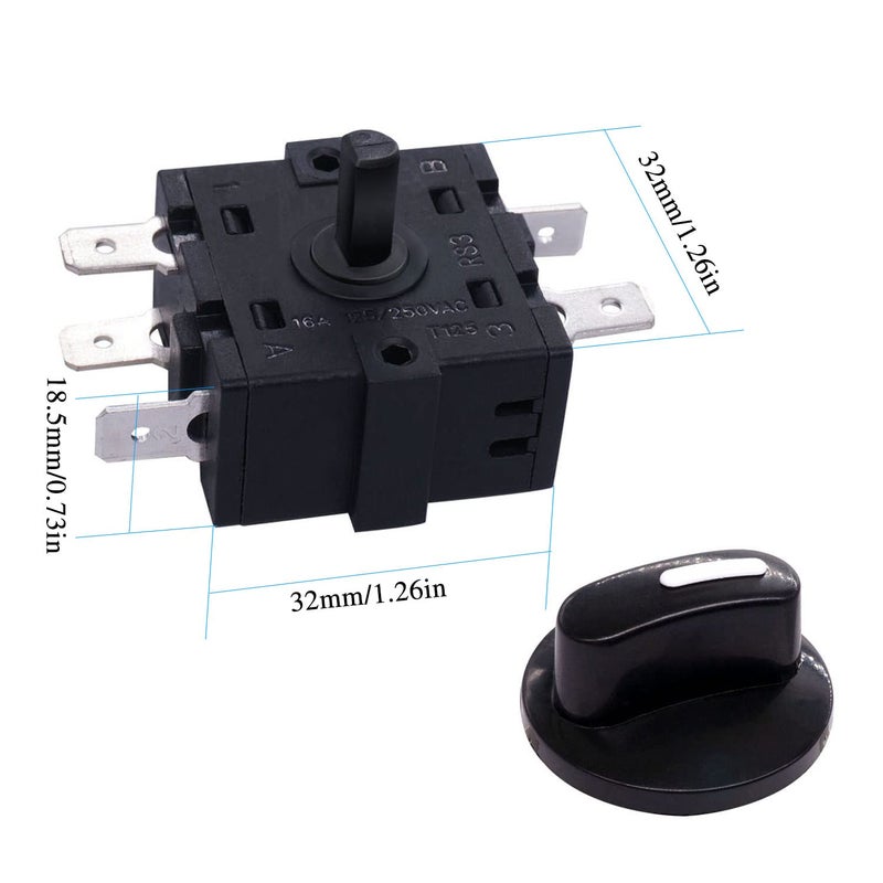 Taiss 2PCS Rotary Switch 125/250VAC 16A 4 Position 3 Speed Universal Speed Selector Heater Rotary Switch with Knob F035 - Image 2